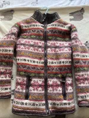 £48 • Buy Pachamama Vintage 100% Wool Hand Knit Fairisle Zip Jumper Jacket Size M