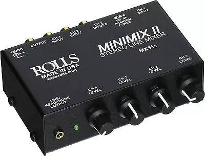 Rolls Mini Mix 2 Four-Channel Stereo Line Mixer Switchable Phantom Power - Black • $40.14