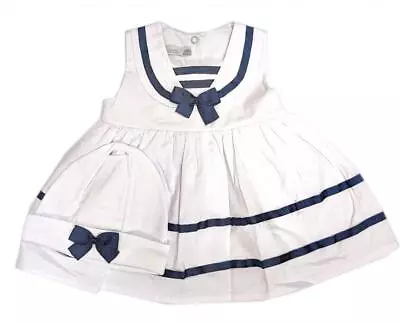 Baby Girls Dress & Hat Set Nautical Sailor Outfit Navy Blue 0-3-6-9-12 Month~abg • £18.95