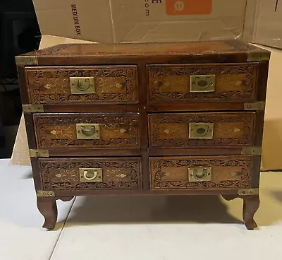 SMALL ANTIQUE ANGLO INDIAN MILITARY CAMPAIGN BRASS Small CHEST 6 DRAWERS • $688.80