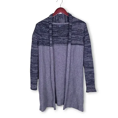 Tahari Gray Brown Black Stripe Wool Yak Long Open Front Cardigan Sweater Size M • $24.88