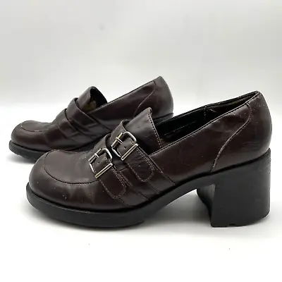 Vtg 90s Y2K Skechers Somethin Special Brown Chunky Platform Buckle Loafers 6.5 • £46.26