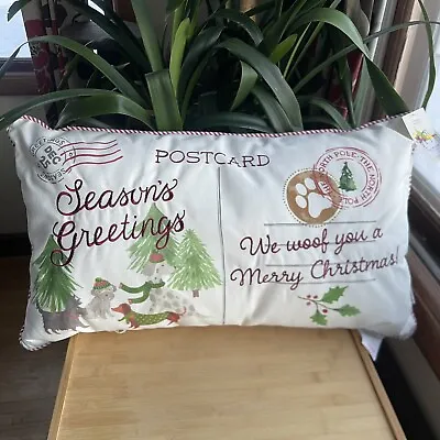 Isaac Mizrahi Postcard We Woof You A Merry Christmas Dog Dachshund Pillow NWT • $35