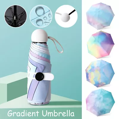 Gradient Colorful Folding Umbrella Mini Pocket Compact Sun UV Rain Umbrella • $27.54