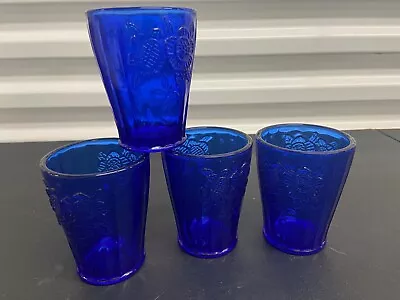 Vintage Set Of Anchor Hocking Cobalt Blue Mayfair Open Rose Juice Glasses • $20