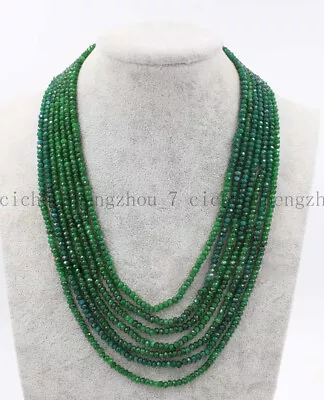 7 Rows 2x4mm Faceted Green Emerald Gemstone Rondelle Beads Necklace 17-23'' • $17.99