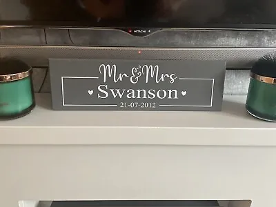 Personalised Mr & Mrs Wooden Wall Plaque/Sign Wedding Day Gift - Grey • £15