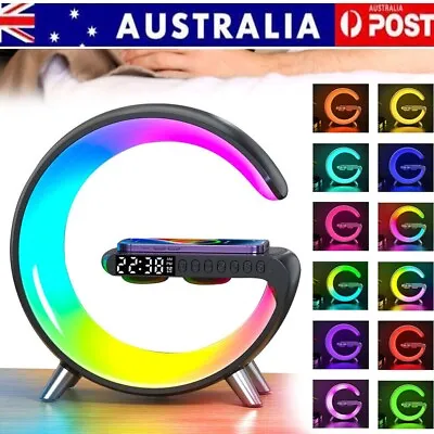 RGB Atmosphere Light Wireless Charge Alarm Clock Smart Desk Lamp Bluetooth Radio • $76.89