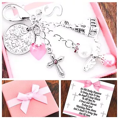 1ST HOLY COMMUNION Gift SIXPENCE KEYRING ANGELCROSSGIRL/BOY Gift Box & Card • £4.75