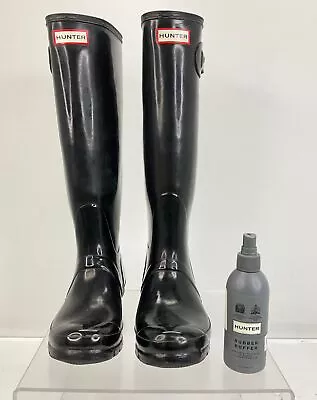 Hunter Original Black Gloss Rubber Tall Rain Boots 8 • $35