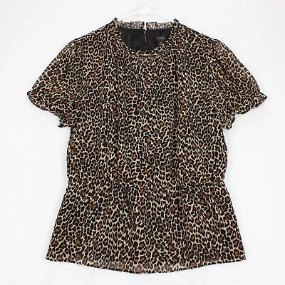 J.Crew Sheer Cheetah Peplum Blouse Women's Size Small AO549 Black & Brown • $15.29