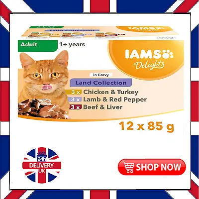 IAMS Delights Complete Wet Cat Food For Adult 1+ Cats Meat Variety In Gravy Mult • £7.51