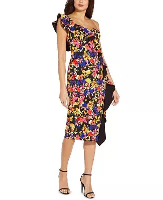 Aidan By Aidan Mattox Women's Floral Print One Shoulder Dress Black Size 0 • $47.56