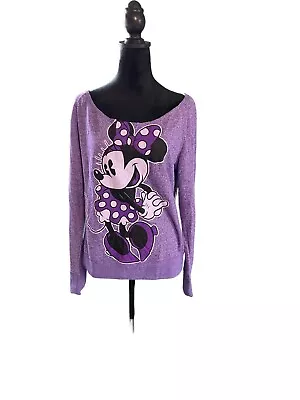 NWT Disney Parks Authentic Sweater  Purple Minnie Mouse Pullover Size Large • $34.99