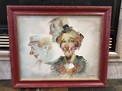 Original Oil On Canvas Painting Of 3 Clowns Signed Simon • $19.99