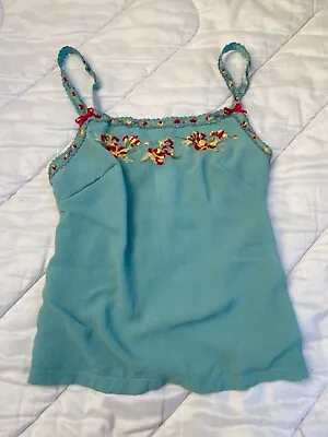 Vintage Miriale Blue Flower Embroidered Cami Top Size S Y2K 2000s Fairy Top • $17
