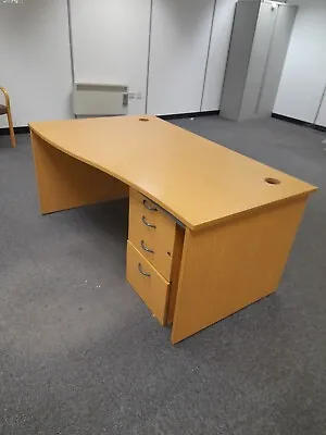 £99 • Buy Waved Panel Ended 25mm Office Desk  1400mm X 800mm Light Oak + Pedestal 