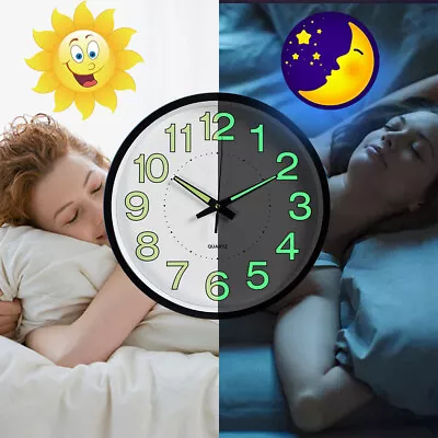 £11.94 • Buy Round Modern Numerals Illuminated Wall Clock Fluorescence Luminous Home