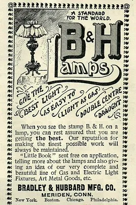 1895 B&H Antique Lamp Victorian Lighting Bradley Hubbard Meriden CONN Ad 3976 • $19.95