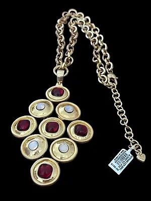 Brighton Versailles Burgundy Necklace- Gold Color- Circles-crystals- Hammered • $69.99