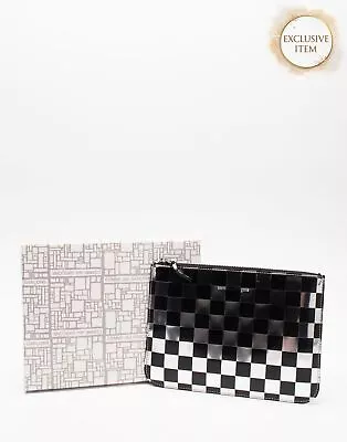 RRP€233 COMME Des GARCONS Coated Leather Clutch Bag Check Pattern Zipped • $9.96