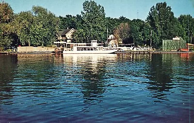 Picturesque Kalamazoo River W Paddle Wheel Boat Saugatuck Michigan MI Postcard • $4.95