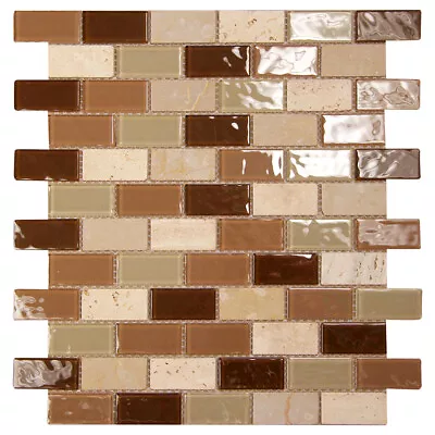 Mosaic Glass Tile Aqua Bricks Kitchen Bathroom Fireplace Wall Backsplash Brown • $22.24