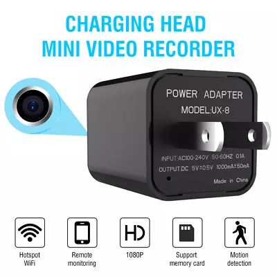 Mini 1080P HD WiFi Camera Wall USB Charger Plug Adapter Home Security Nanny Cam • $29.44