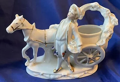 Antique Porcelain Victorian Man With Horse Drawn Carriage Planter Vase Germany • $39.95