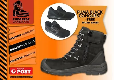 $236.10 • Buy PUMA Conquest ZIP Sider BLACK 630737  WORK BOOTS Top Of The Range Boot Shoe+FREE