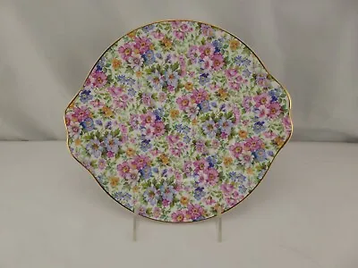 Staffordshire Two Handled Cake Plate Bethany Chintz Pink • $24.99