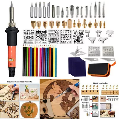 60W Soldering Iron Set Wood Burning Carving Pyrography Pen Cautery Repair Tools • $38.49