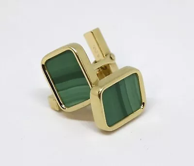 Vintage Tiffany & Co. Rectangular Cufflinks Malachite & 14K Yellow Gold • $975