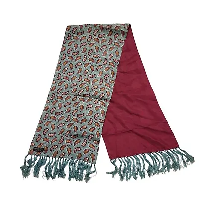 Sammy Pink & Blue Retro Paisley Tassle Scarf Mens 50'' X 10'' H673 • £28