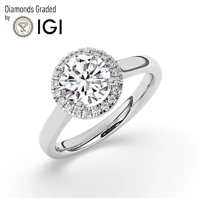 Round Solitaire Halo 18K White Gold Engagement Ring 5 Ct Lab-grown IGI • $4430