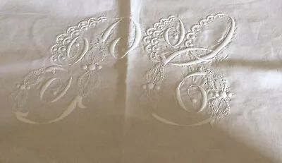 White French Antique Metis Linen Trousseau Bed Sheet 72” By 124” W/9” Monogram • £125