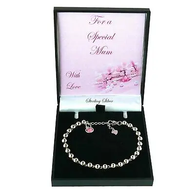 £19.99 • Buy Birthstone Bracelet, Sterling Silver Beads, Special Gift Box For Women Or Girls