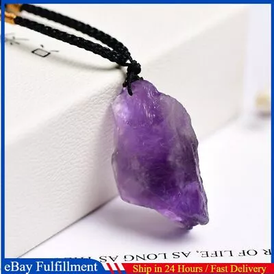 Natural Raw Amethyst Quartz Pendant Mineral Healing Crystal Gemstone Necklace US • $7.88