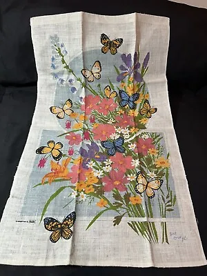 Vintage Pure Linen Tea Towel Butterfly Bob Goryl Botanical NOS 60s Excellent • $32.50