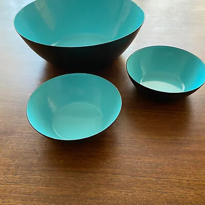 3 Vintage Krenit Bowls Aqua / Turquoise Denmark Mid Century Modern • $150