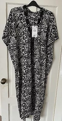 ZARA White Black Cream Fringing Midi Maxi Long Kaftan Dress Size Large Bnwt • £32.99