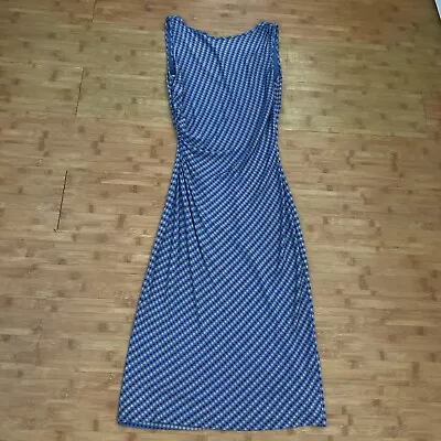 Diane Von Furstenberg 100% Silk Dress Women Size 2 Blue Polka Dot Ruched Midi • $34.95