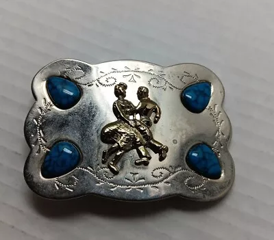 Belt Buckle Vintage Faux Turquoise Square Dancers Dancing Man Woman • $8.74