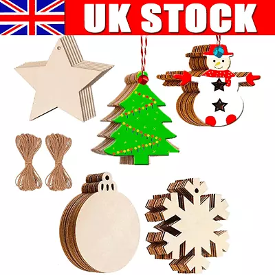 Wooden Christmas Craft Blank Shapes Embellishments Xmas Tree Hanging Decor • £7.90