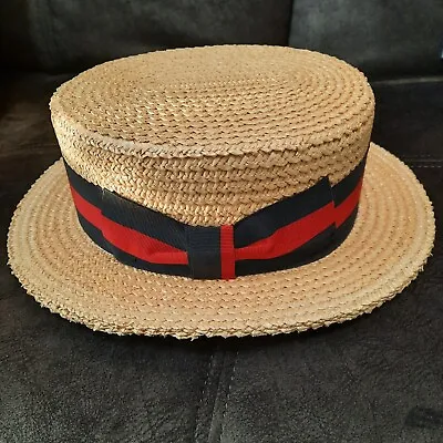 Ponte Rialto Venice Straw Boater Skimmer Barbershop Hat Size 7  1/8 Metric 57 • $35.50