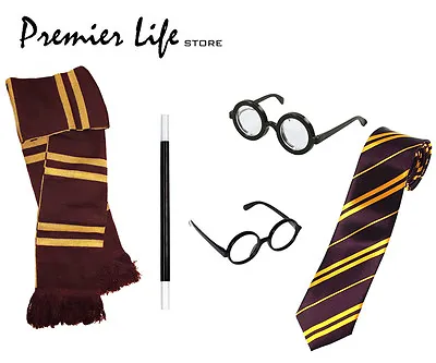 £2.99 • Buy School Boy Wizard Fancy Dress Costume Accessories  -  Scarf,Glasses And Tie