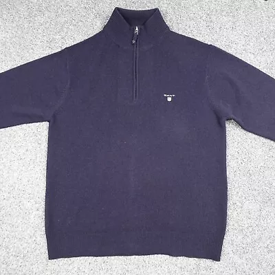 Gant Quarter Zip Jumper Navy Blue Size Large Mens Very Good Condition • £39.99