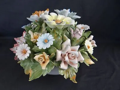 VINTAGE Italian Majolica Hand-Painted LG FLOWER BASKET CAPODIMONTE NOVA • $45