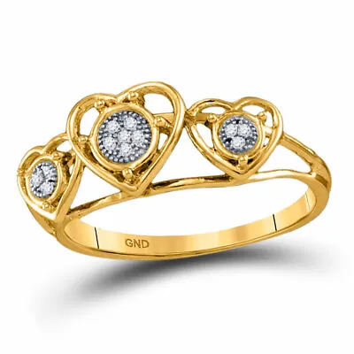 $214.95 • Buy 10k Yellow Gold Womens Round Diamond Heart Fashion Ring .03 Cttw