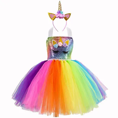 Glitter Sequins Kids Girls Unicorn Party Princess Fancy Dress Costume Headband • £14.37